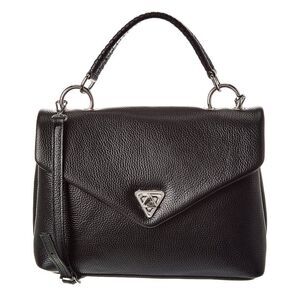 Italian Leather Top Handle Satchel, Black